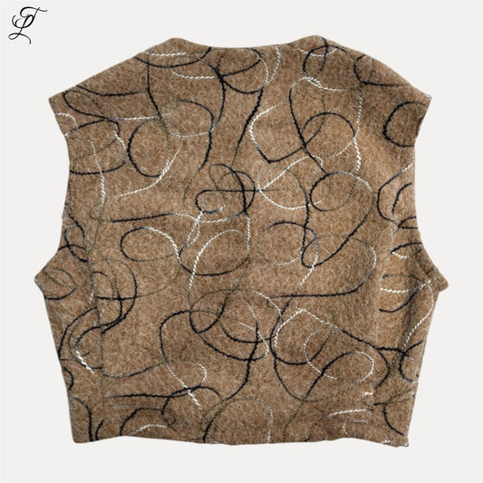 Chastar Gilet Abstract in bruin met abstract borduurpatroon, zachte warme stof, ideaal voor casual en geklede looks.