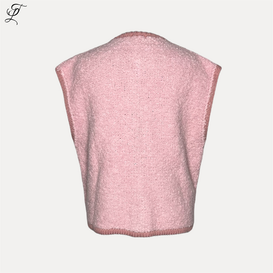 Chastar Gebreide Spencer in zacht roze, gebreid vest met ronde hals en knoopsluiting, stijlvol design met twee zakjes aan de voorzijde, one size model voor veelzijdig draagcomfort - Vesten, Collectie