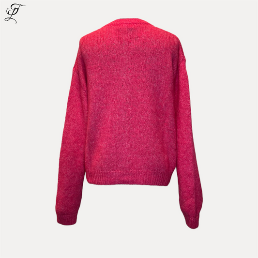 Chastar Gebreide Vest in levendig roze, gemaakt van zacht gebreid materiaal met subtiele glitters. Casual design met lange mouwen en ronde hals, perfect voor dagelijks gebruik. One size vest met comfortabele pasvorm. Vesten, Collectie.