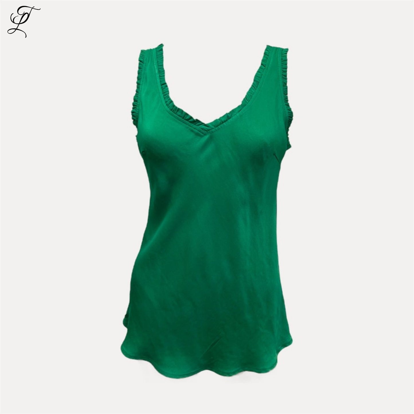 Chastar Ruche Zijde Viscose Top in smaragdgroen met V-hals en verfijnde ruches langs de bandjes