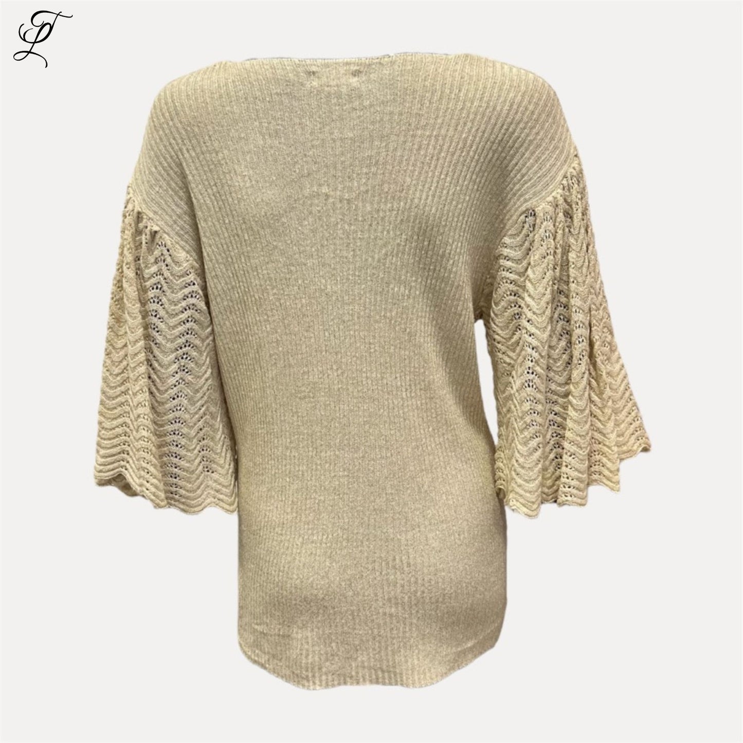 Chastar Viscose Topje met ajourmouwen en glinsterende details, één maat voor een stijlvolle en comfortabele look.