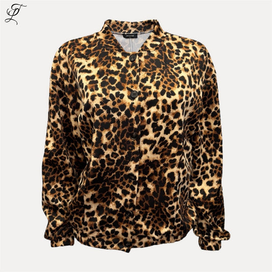 Chastar Bomberjas Luna met panterprint in warme bruintinten, zachte stof en moderne bomber fit, Chastar Shop