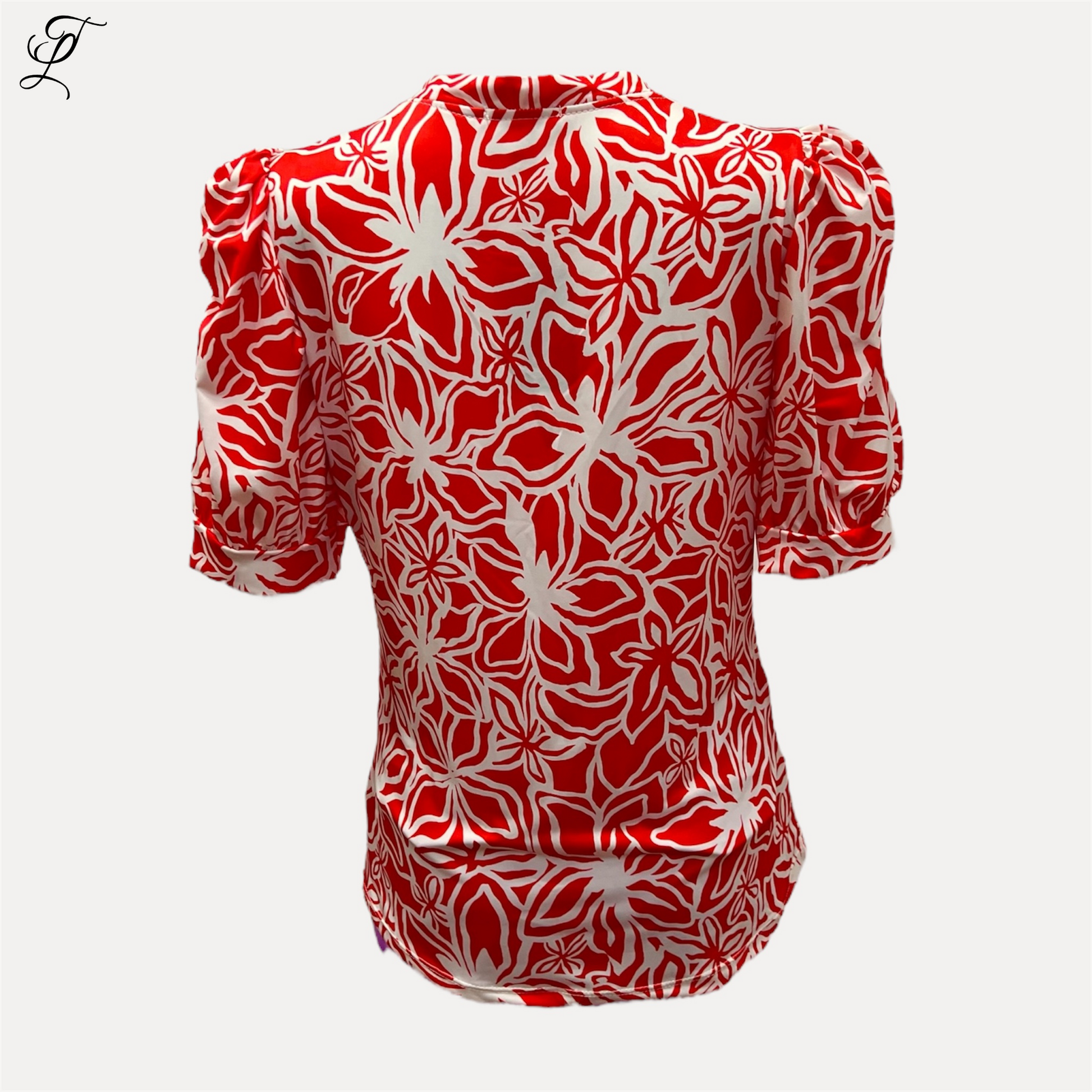 Chastar Travel Top Isabella met rode en witte bloemenprint, pofmouwen en V-hals - elegante zomerblouse Collectie