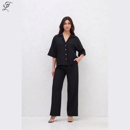 Chastar Pantalon zwarte losse broek met rechte pijpen, stijlvolle en comfortabele pasvorm, Broeken Chastar
