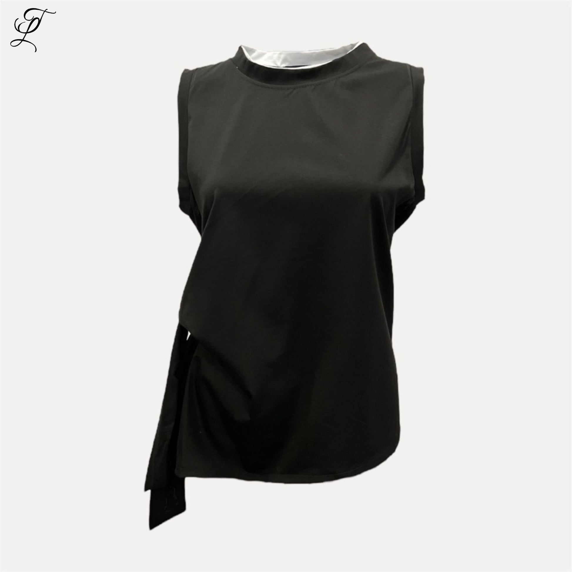 Chastar Tricot Top mouwloos met speels strikdetail en contrasterende bies voor een relaxte, sportieve look.