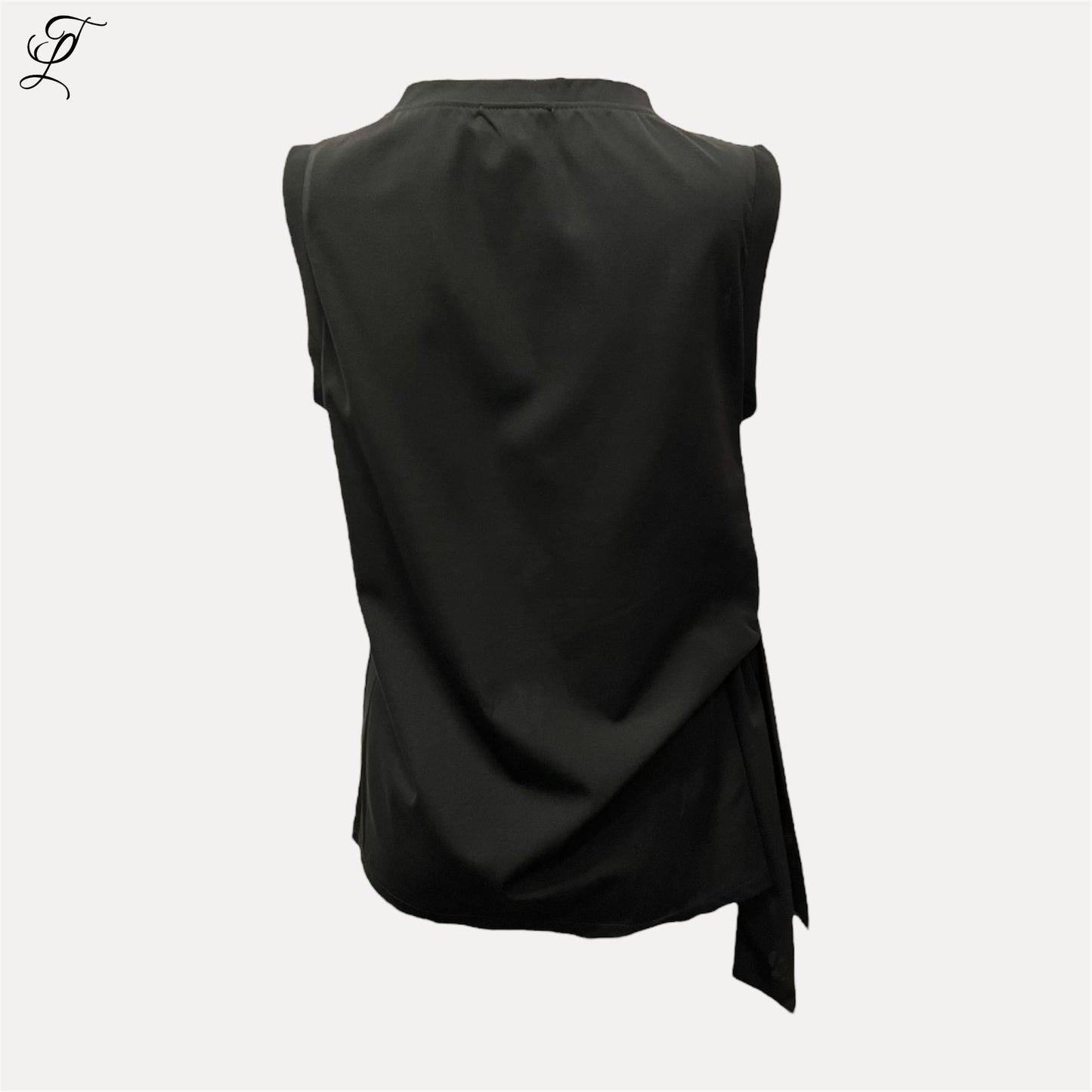 Chastar Tricot Top zwart mouwloos met stijlvolle zijsplit en speels knooplint voor een casual zomerse look