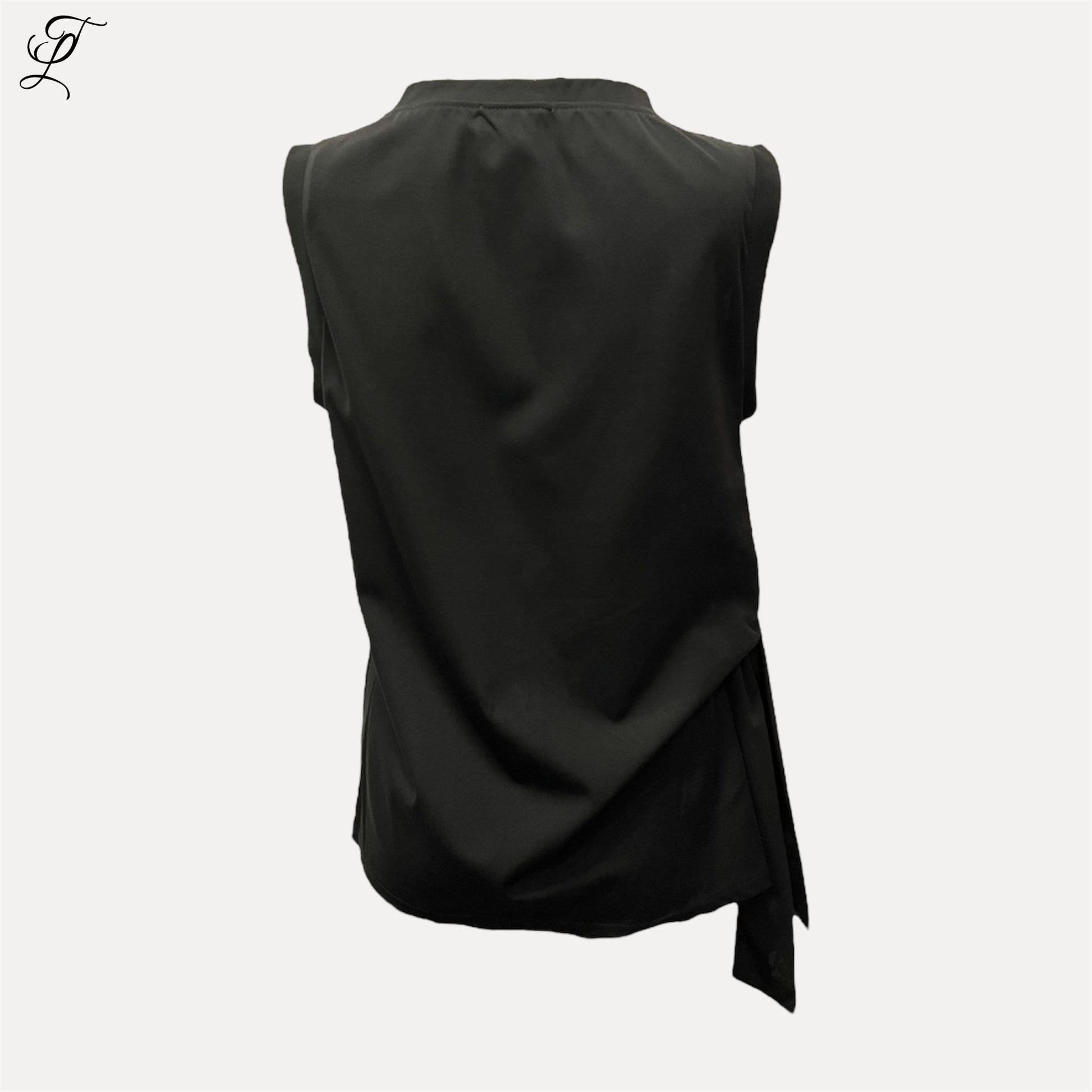Chastar Tricot Top zwart mouwloos met stijlvolle zijsplit en speels knooplint voor een casual zomerse look