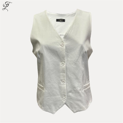 Chastar Tricot Gilet in off white met V-hals en sierknopen voor een casual en moderne look.