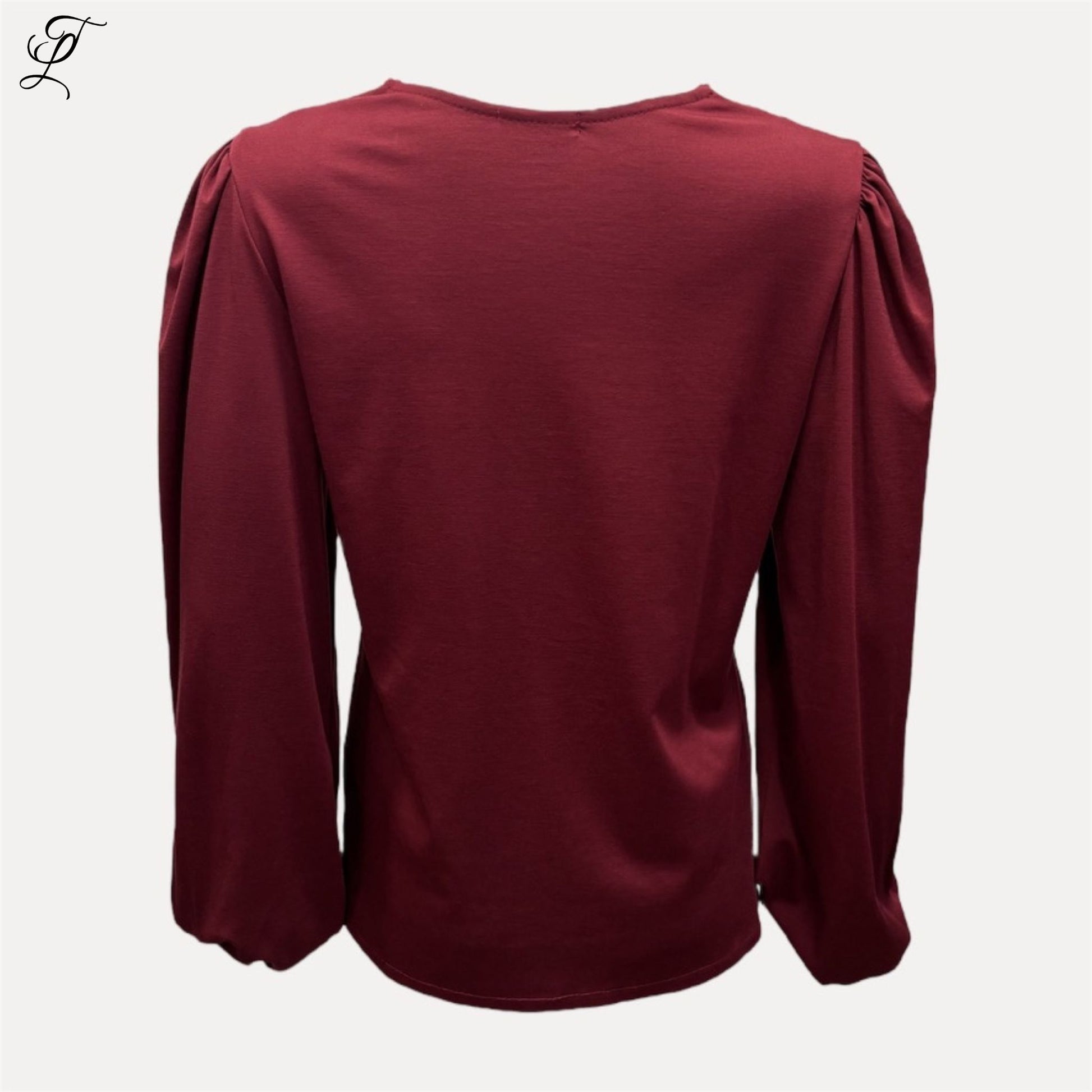 Bordeaux Chastar Tricot Top Mila met lange pofmouwen en zachte stretch, elegante en comfortabele damestop.