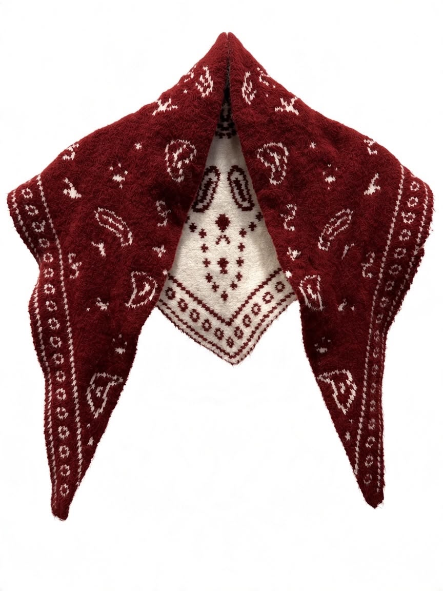 Chastar Sjaal Apolline in Bordeaux met contrasterend paisleydessin en decoratieve rand, los gedrapeerd.