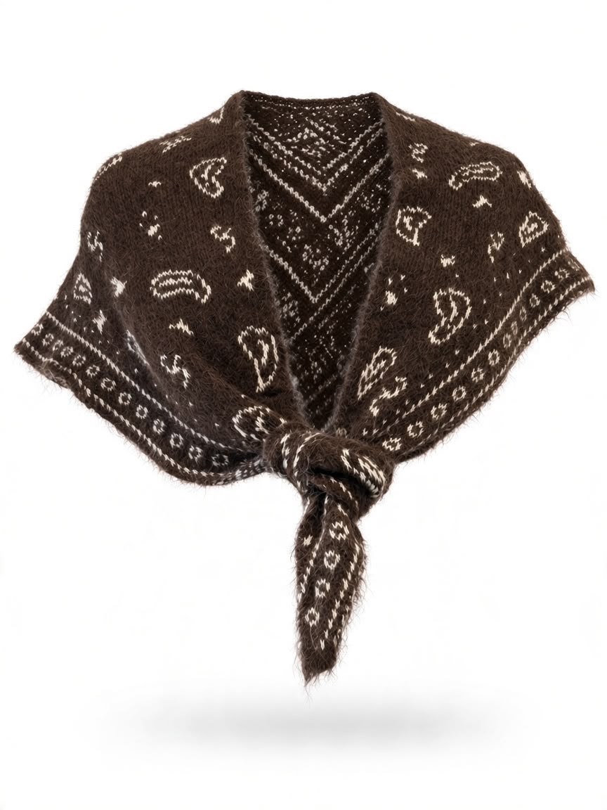 Chastar Sjaal Apolline in Choco Bruin met licht paisleydessin en een geknoopte voorzijde.