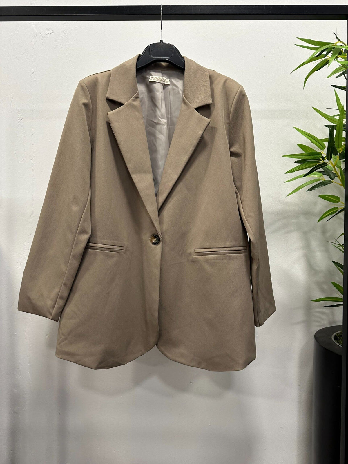 Chastar blazer in Beige met reverskraag, lange mouwen en een enkele knoopsluiting, vooraanzicht