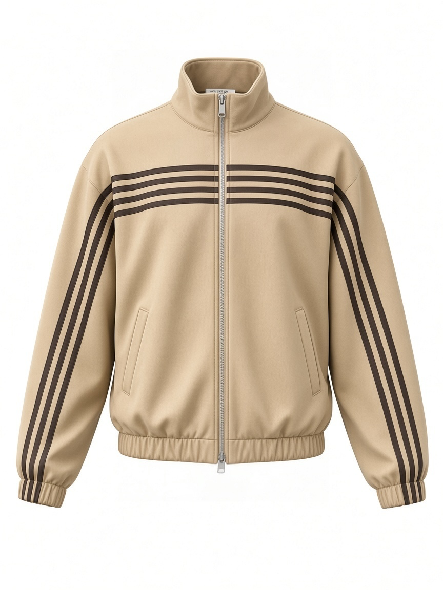 Chastar Jas Suede in Camel met ritssluiting en donkere contrasterende strepen