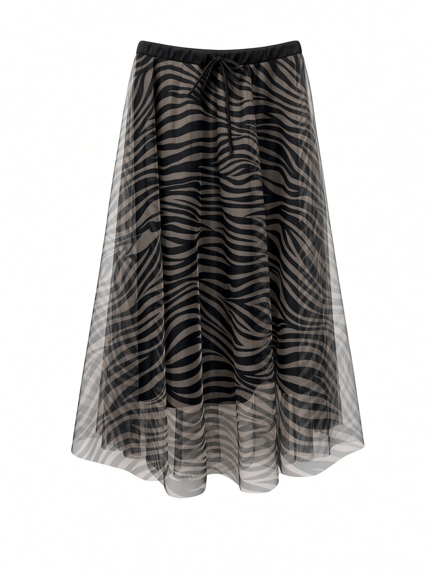 Chastar mesh rok 11306 zwart met zebraprint