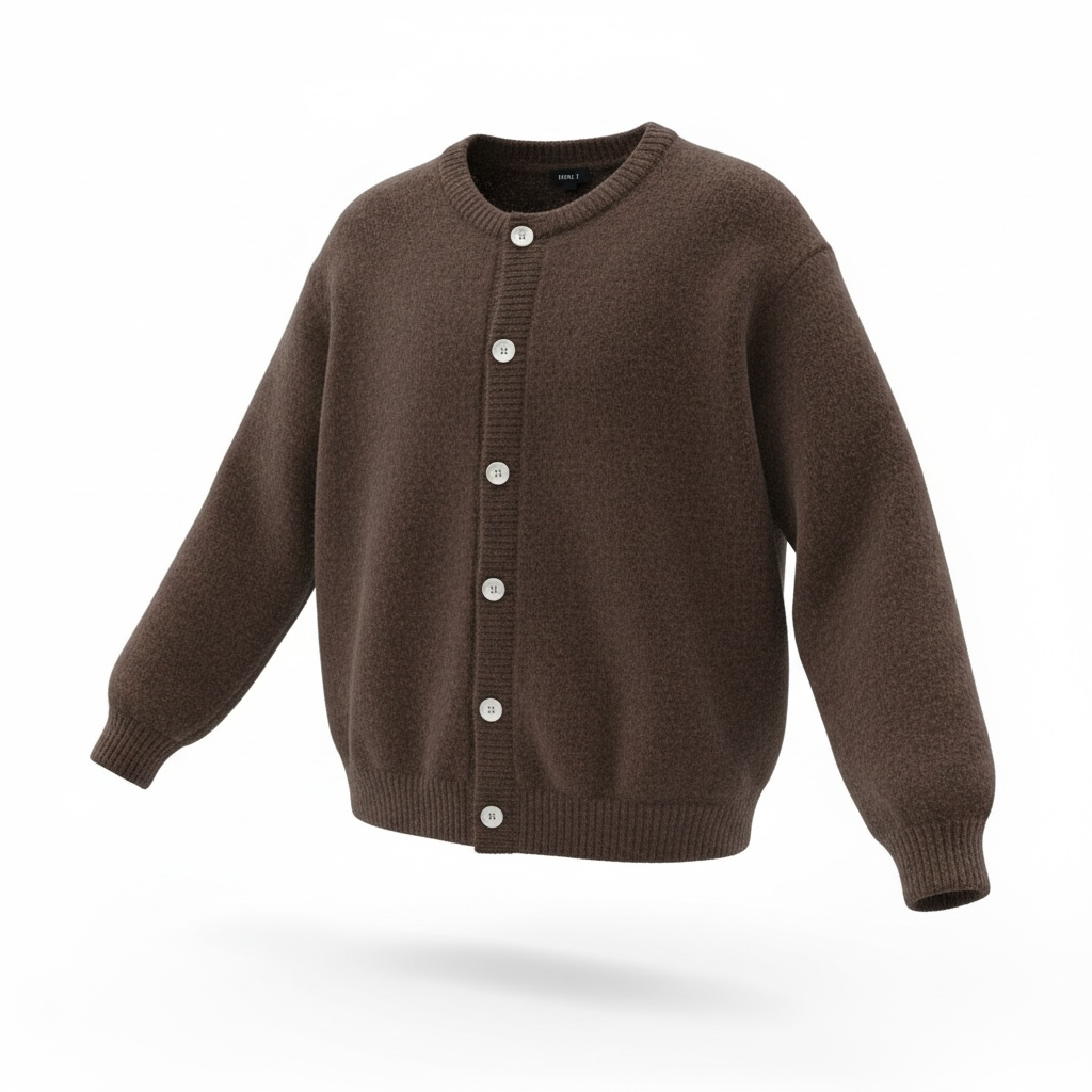 Chastar gebreid vest in choco bruin met knoopsluiting en ribboorden, vooraanzicht